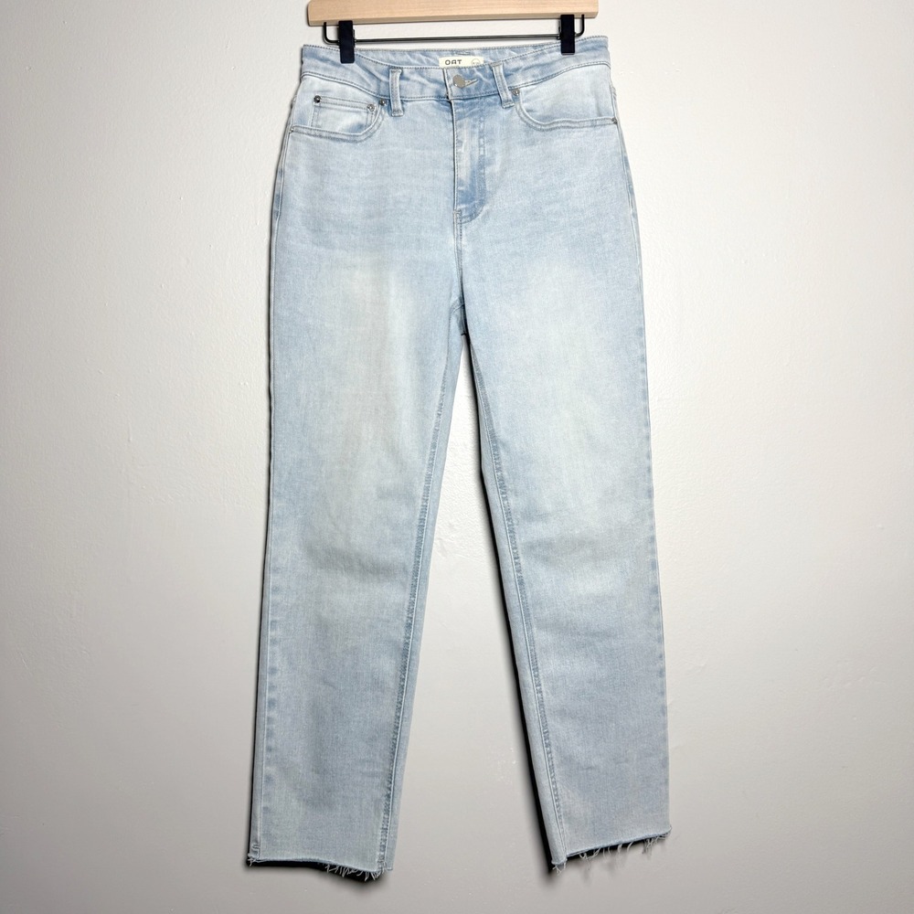 Oat New York Jeans Womens 8/29 Light Blue Straight Distressed Hem Classic Beach